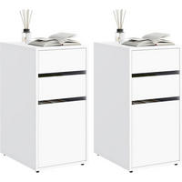 NACHTTISCH 2er Set mit 3 Schubladen in 2 Größen, Holz, Weiß - Schwarz/Weiß, Holzwerkstoff (30/60/40cm) - Woltu