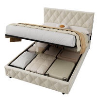 POLSTERBETT 140/200 cm in Beige Samt mit Bettkasten, hydraulischem Doppelhub-System und Lattenrost - Beige, Holzwerkstoff/Textil (140/200cm) - CHICFURN