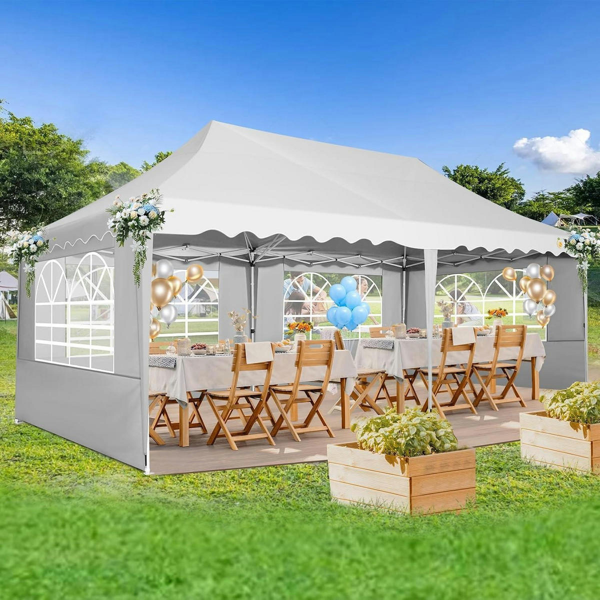 FALTPAVILLON 3x6 m mit Seitenwänden Weiß - Weiß, Textil (600/315/300cm)
