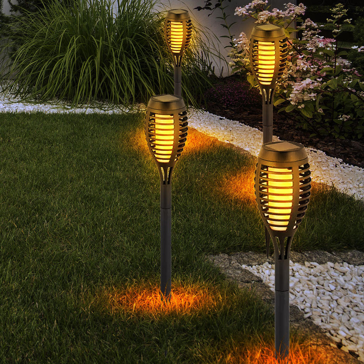 LED AUSSENLEUCHTE Schwarz Feuereffekt 4er Set - Schwarz, Kunststoff (7.5/50/7.5cm)