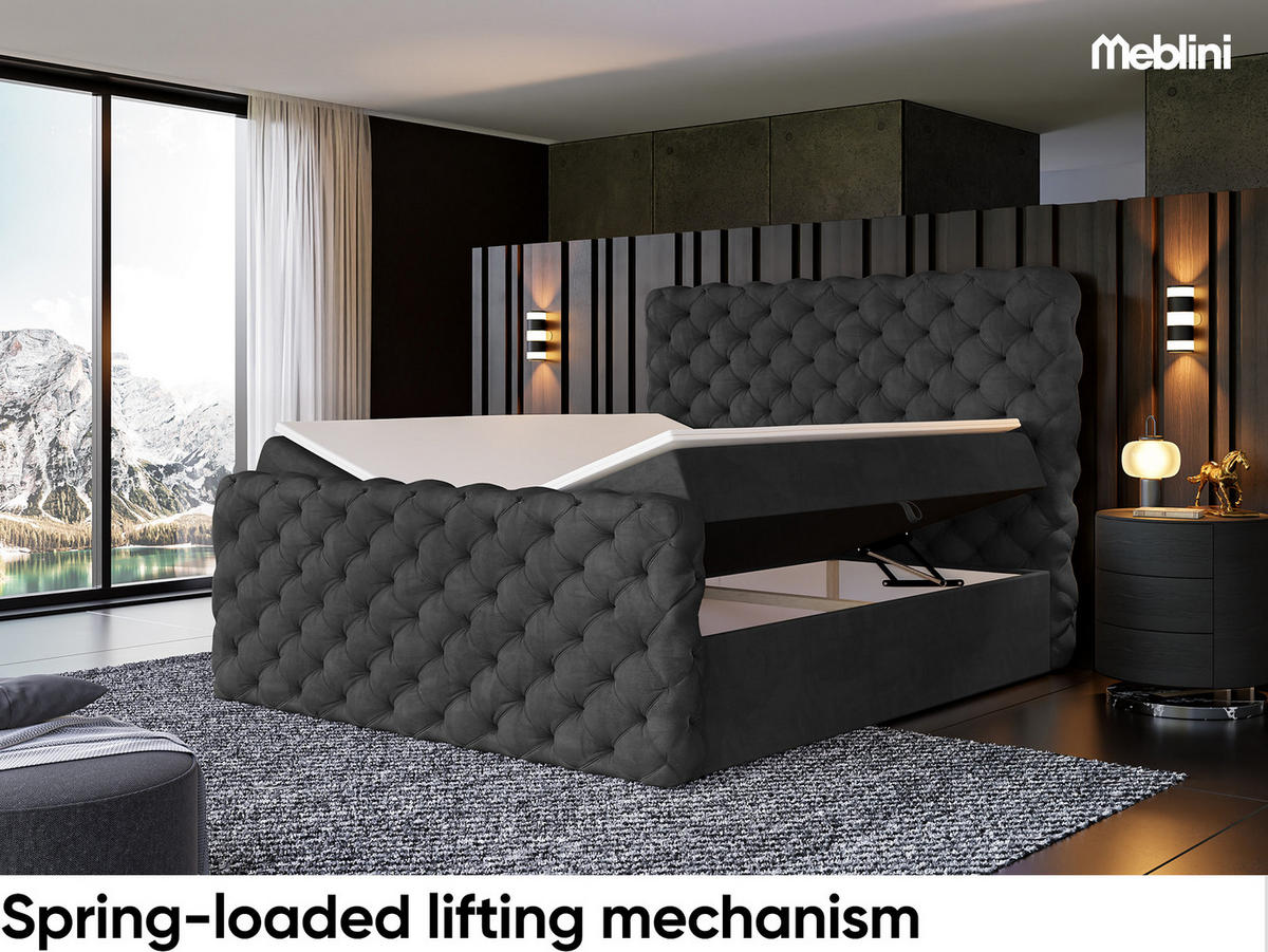 BOXBETT Duke - Schwarz, Holzwerkstoff/Textil (140/200cm) - Meblini