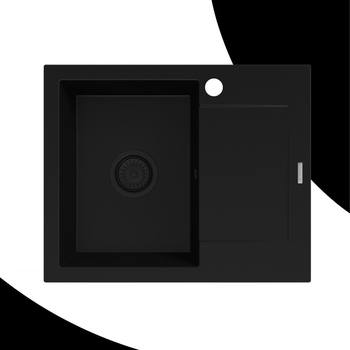 SPÜLBECKEN Bello Schwarz 4-tlg. 570/470 mm Granitoptik Set mit Armatur und Siphon - Schwarz, Stein (57/47/20cm) - Granitan