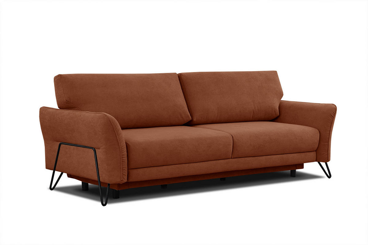 SOFA LOREM 3-Sitzer mit Schlaffunktion, dunkelorange - Dunkelorange/Schwarz, Holz/Textil (232/90/107cm) - Courtois Laville