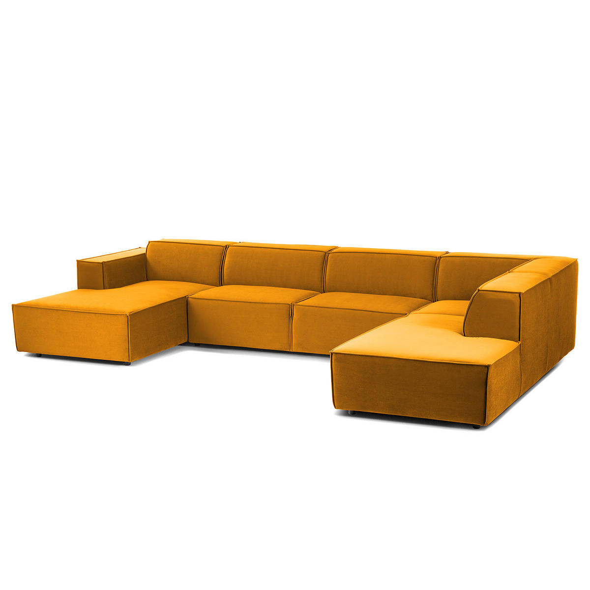 WOHNLANDSCHAFT mit Longchair & Ottomane - Gelb/Schwarz, Kunststoff/Textil (369/70/234cm) - home24