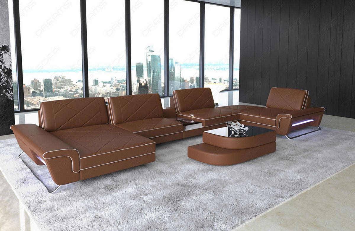 WOHNLANDSCHAFT Bari U - Hellbraun, Leder (456/89/243cm) - Sofa Dreams