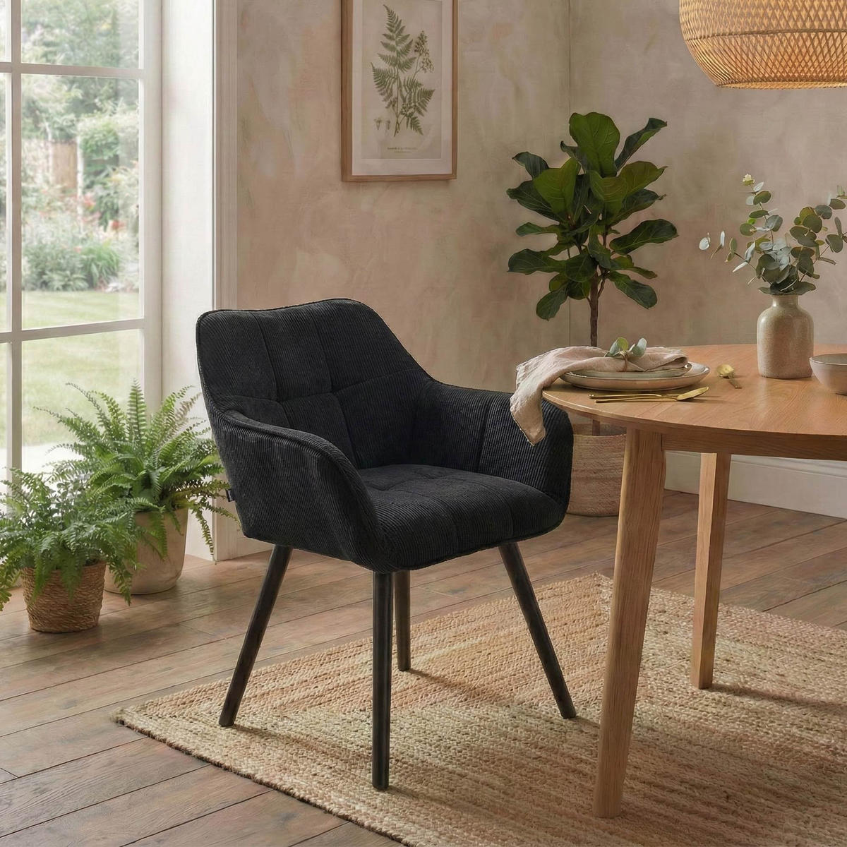 ESSZIMMERSTUHL Cord Schwarz - Schwarz, Holz/Textil (65/82/64cm) - CLP