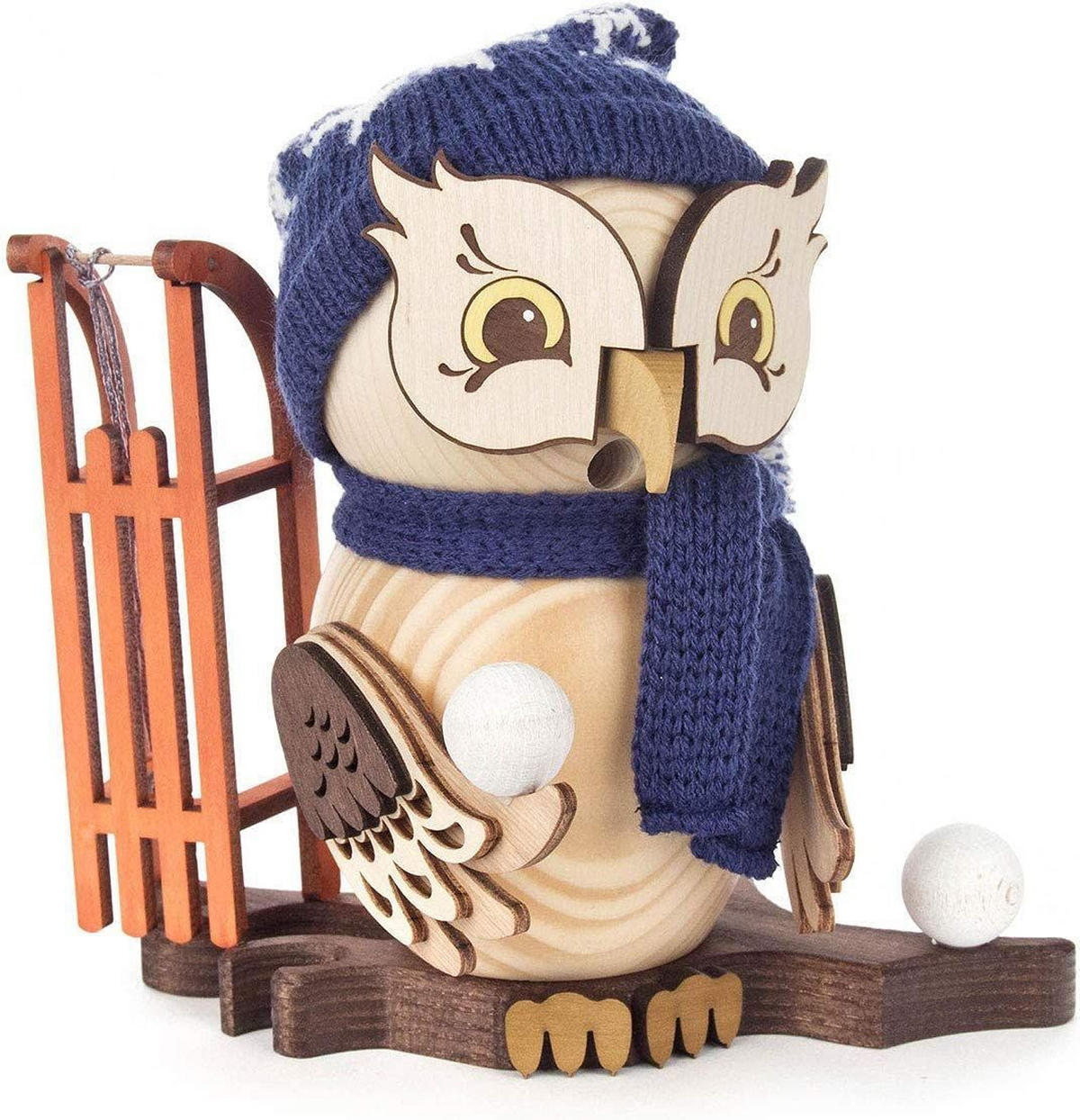 RAUCHFIGUR Eule mit Schlitten 15 cm - Multicolor, Holz (10/15/10cm)