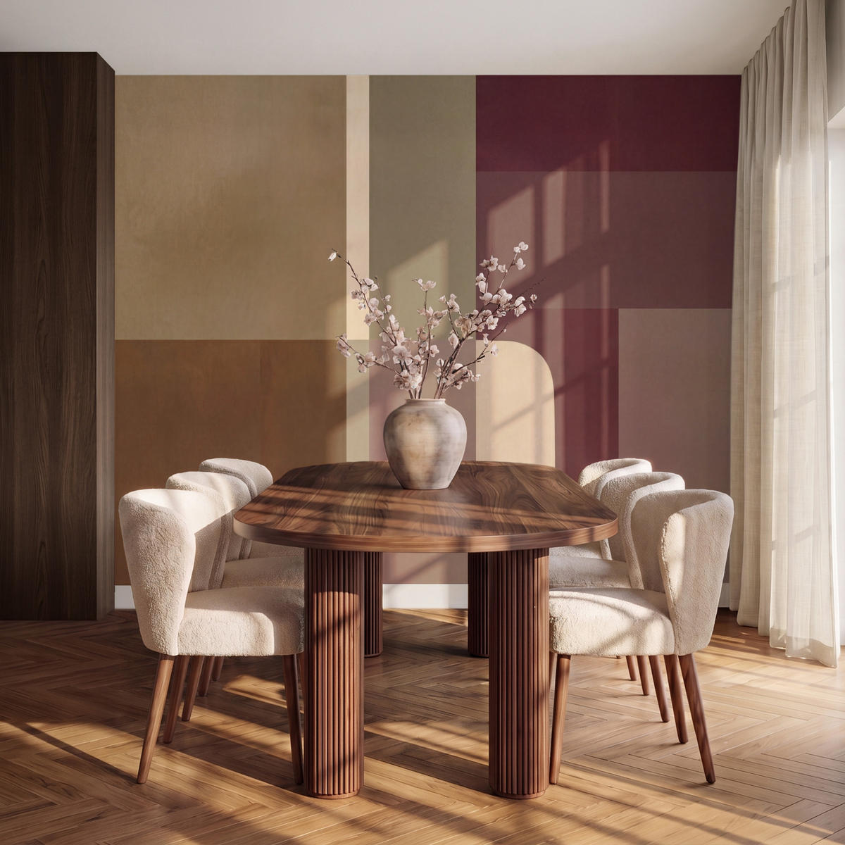 TAPETE - Unis - Abstrakt - Bordeaux - Linien - 260x220 cm - Multicolor, Papier (260/220cm) - OnlyWow