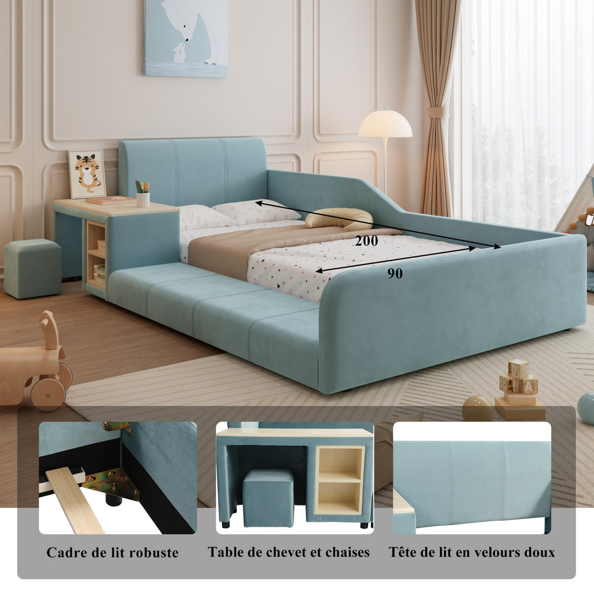 KINDERBETT 90x200 cm Tisch blau - Blau, Textil (90/200cm) - Fortuna Lai
