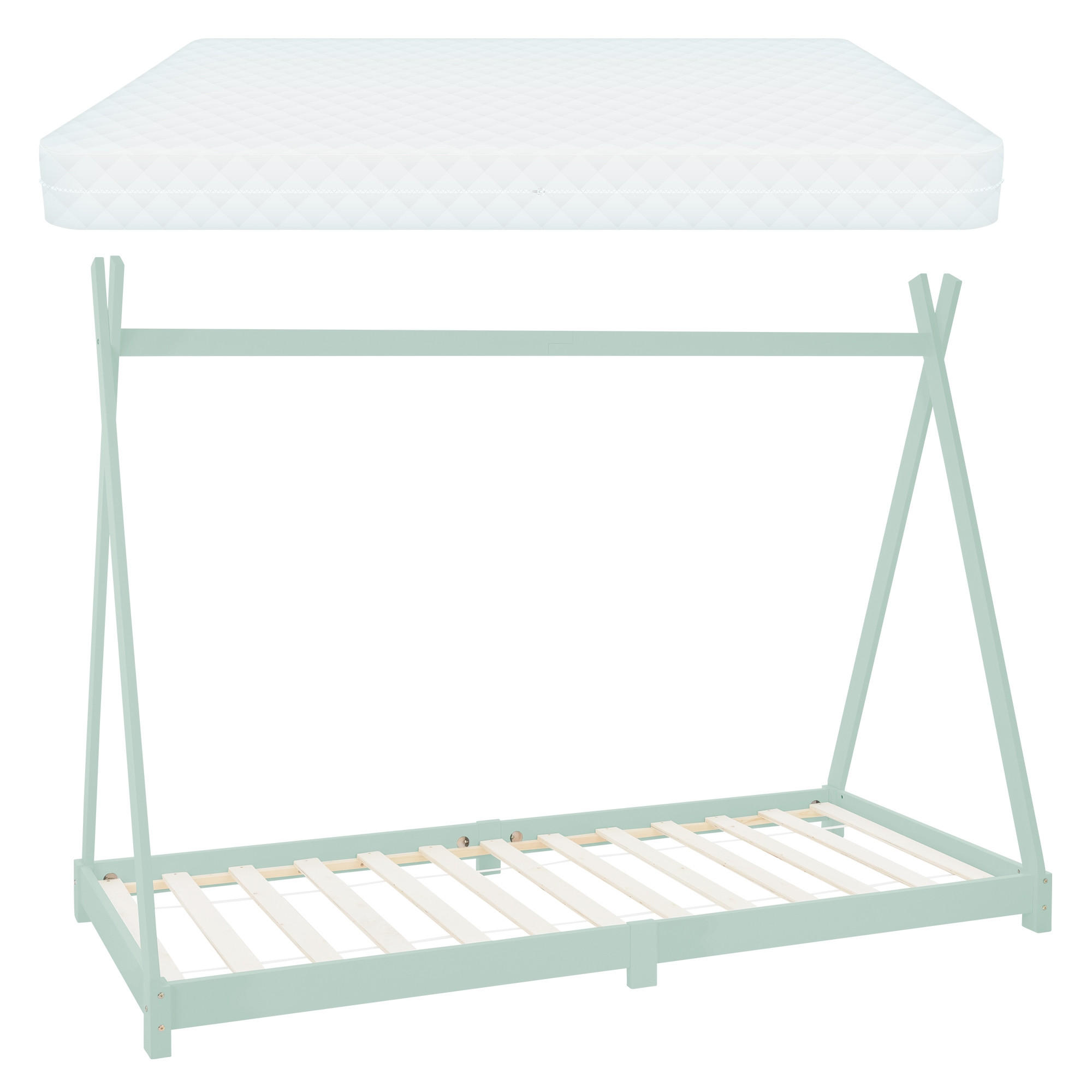 KINDERBETT Tipi mit Matratze 90x200 cm Mint - Mintgrün, Holz (90/200cm) - ML-DESIGN