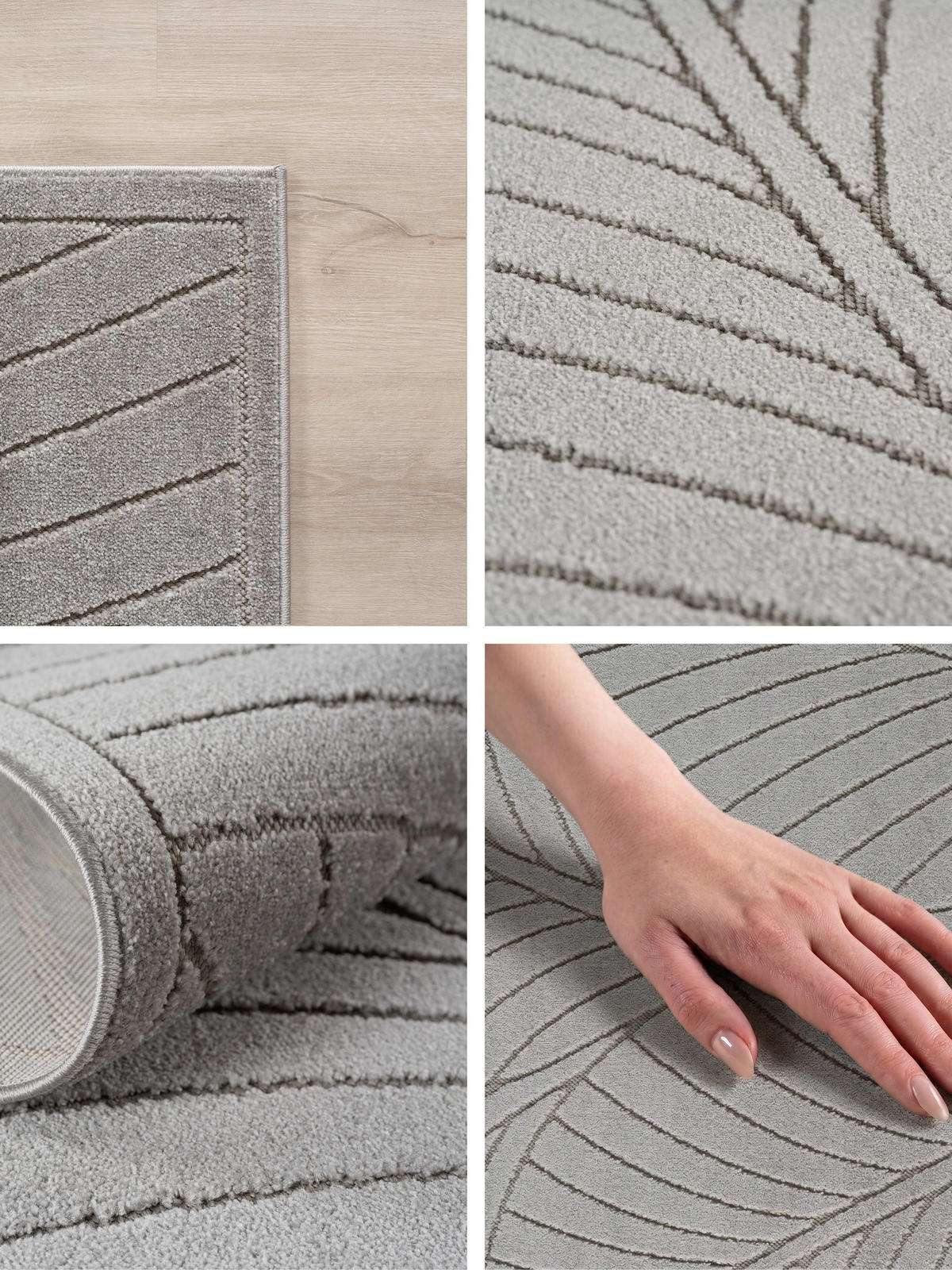 LÄUFER Outdoor, Fußbodenheizung-geeignet, mit Blattmotiv, ENGADIN in Silbergrau, 80 x 150 cm - Grau, Textil (80/150cm) - KADIMA DESIGN