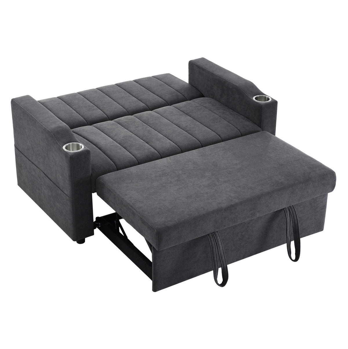 SCHLAFSOFA 2-Sitzer Baumwollstoff mit 3-fach verstellbarer Rückenlehne und Getränkehalter Grau 136/162/84 cm - Grau, Textil (84/136/162cm) - Redom