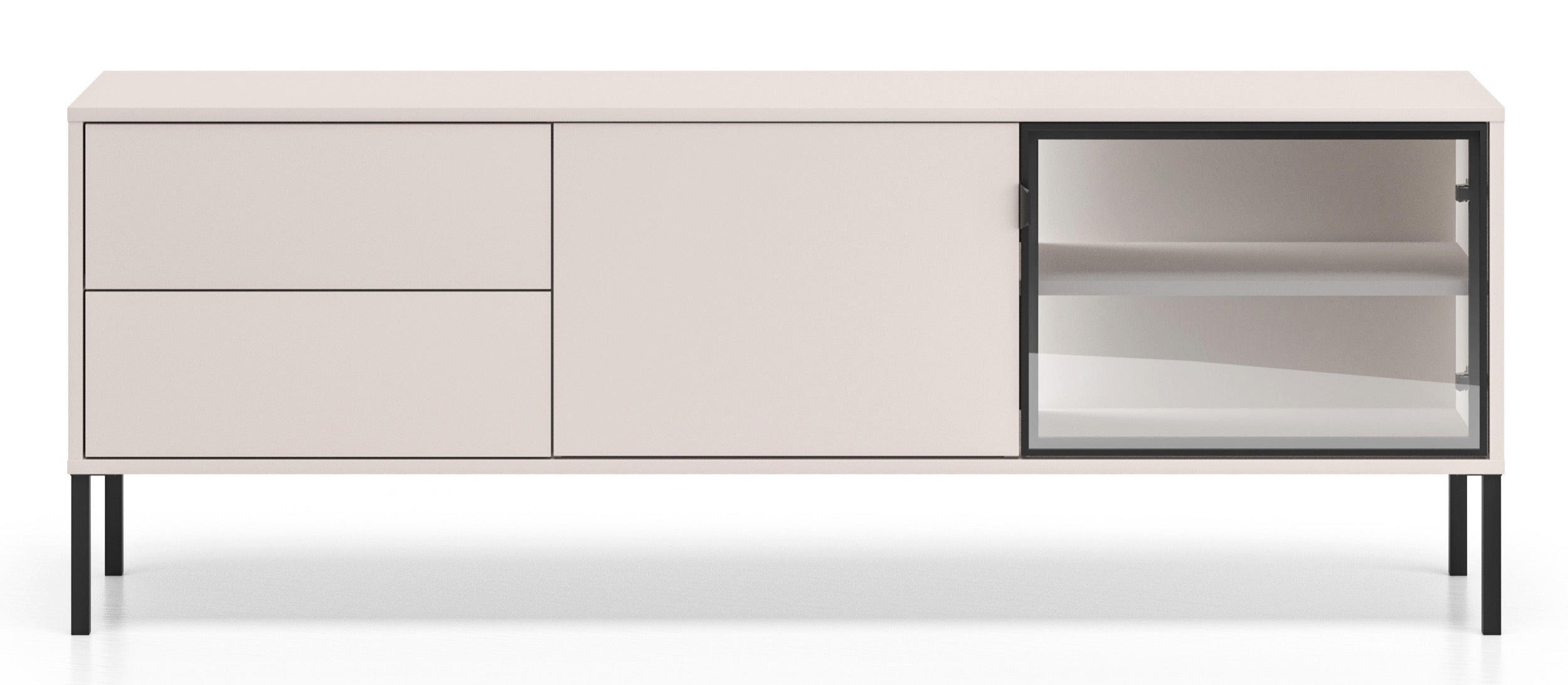 TV-LOWBOARD Barnee mit beleuchteter Glasvitrine, Kaschmirgrau, 160 cm - Taupe/Schwarz, Holzwerkstoff/Metall (160/58.9/40cm) - Selsey