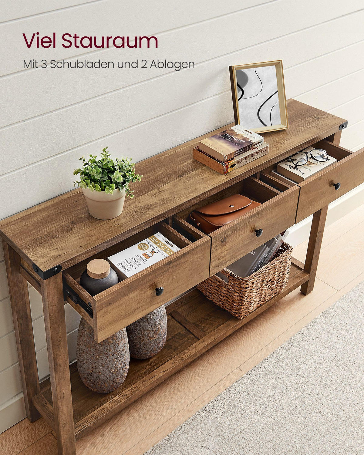 KONSOLENTISCH Hall - Braun, Holzwerkstoff (120/24/76cm) - VASAGLE