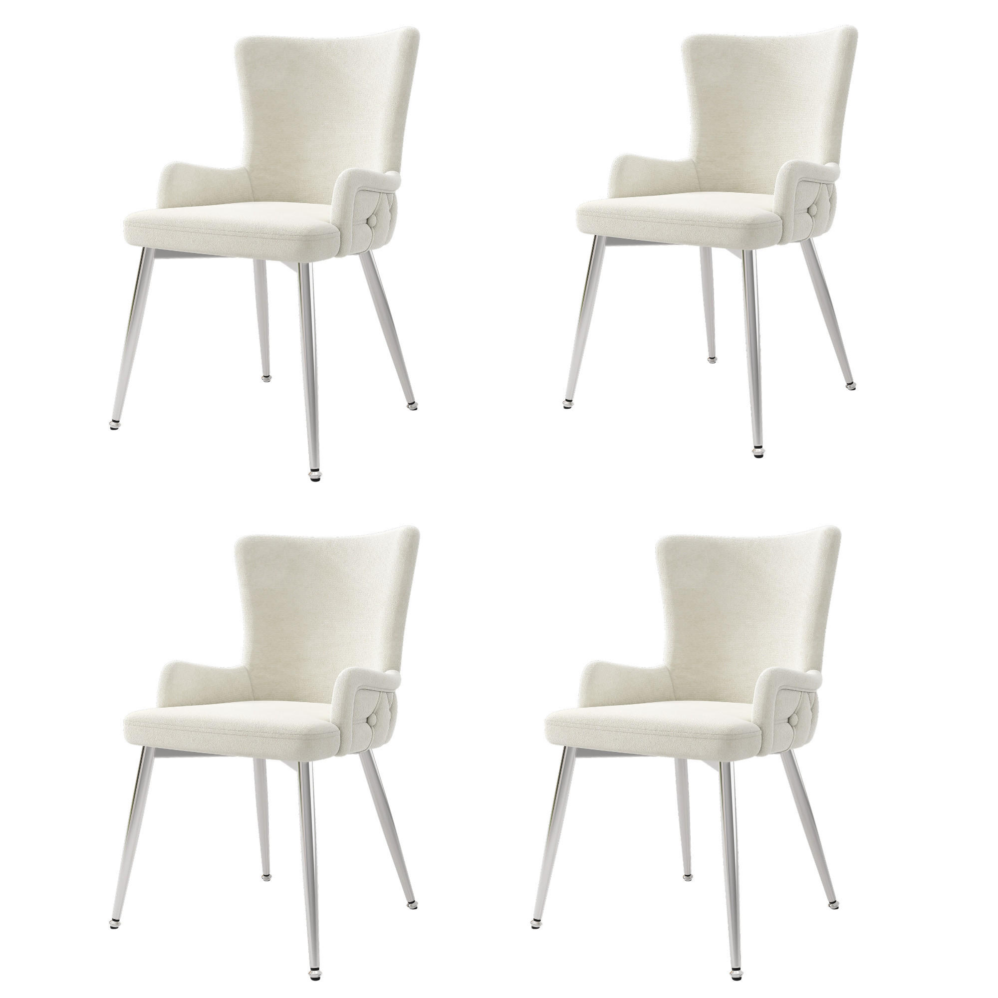 ARMLEHNSTUHL-SET DE-35763 4 Stück mit Samt und Silberbeinen Beige - Beige, Metall (49/85/47cm) - ComfortXL