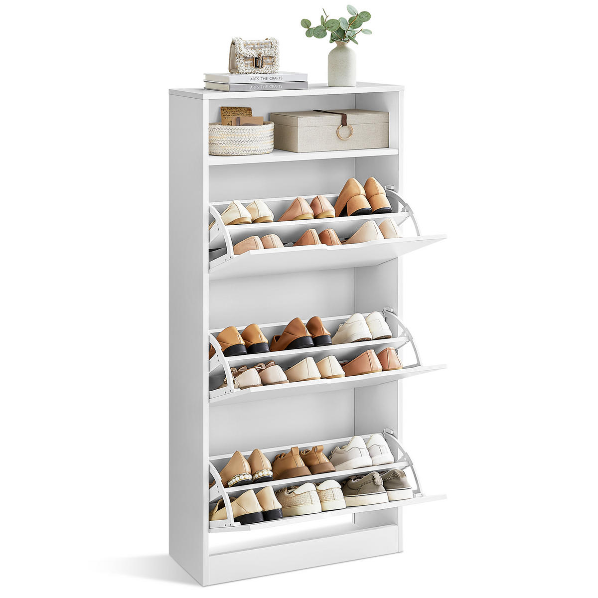 SCHUHSCHRANK Kobe - Weiß, Holzwerkstoff (24/139/60cm) - VASAGLE