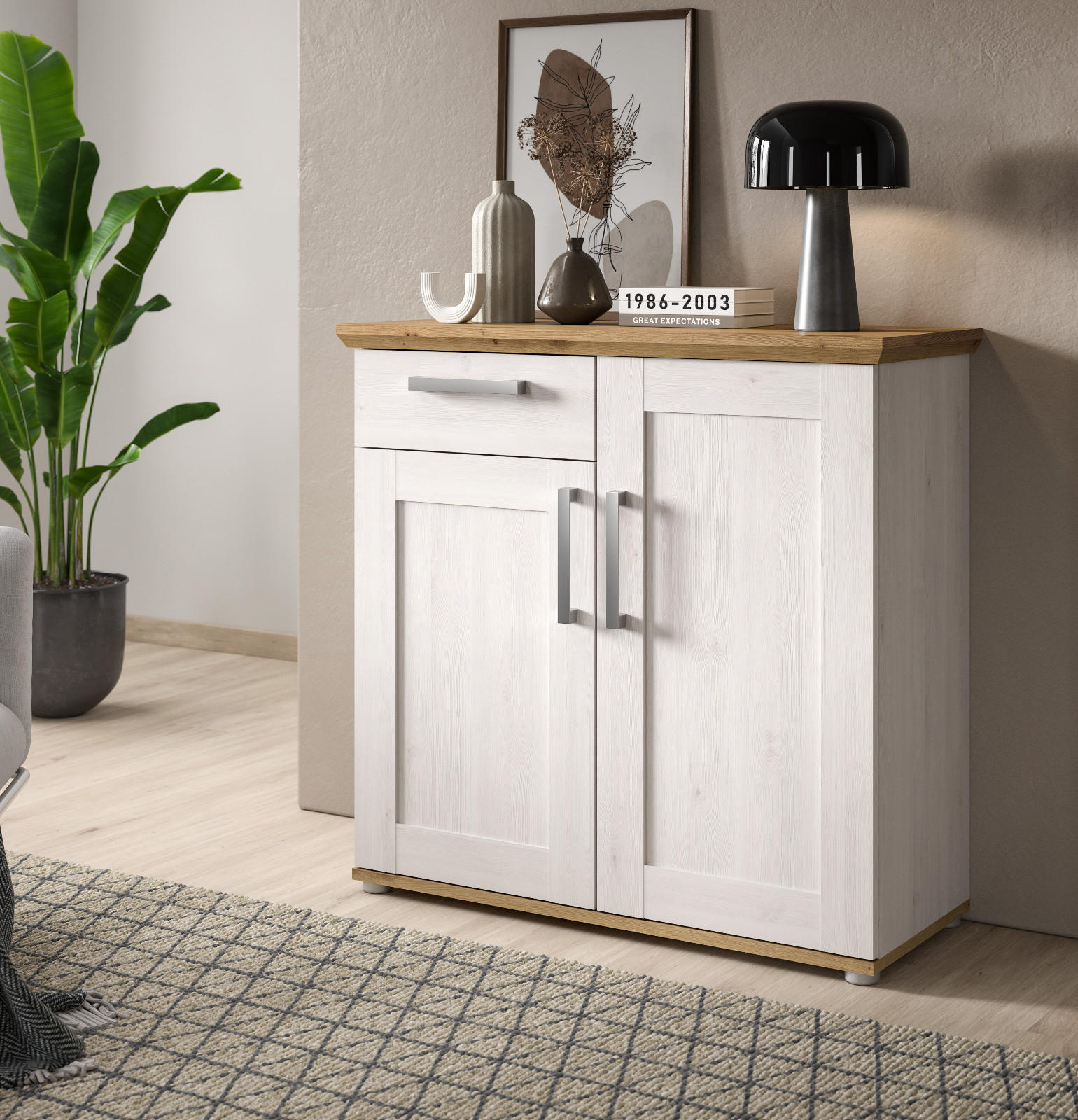 Inn.Furn Kommode Weiß, Eiche Artisan 95x92x39 cm