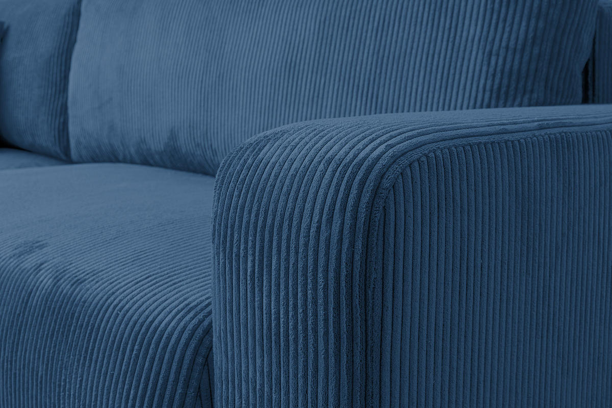 ECKSOFA LUNA mit Schlaffunktion und Bettkasten Cord-Stofff (Blau) - Blau, Textil (244/142cm) - VENASI MÖBEL