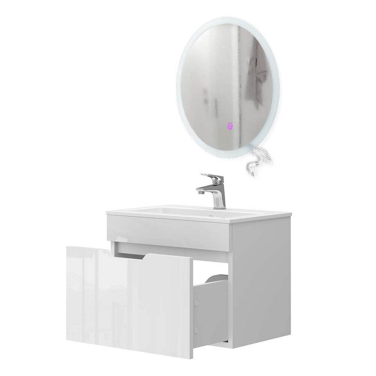 BADMÖBEL-SET Stefanie Weiß 3 Teile, mit Unterschrank 60 cm und Led Spiegel - Weiß, Holzwerkstoff (60/46.2/40cm) - Vicco