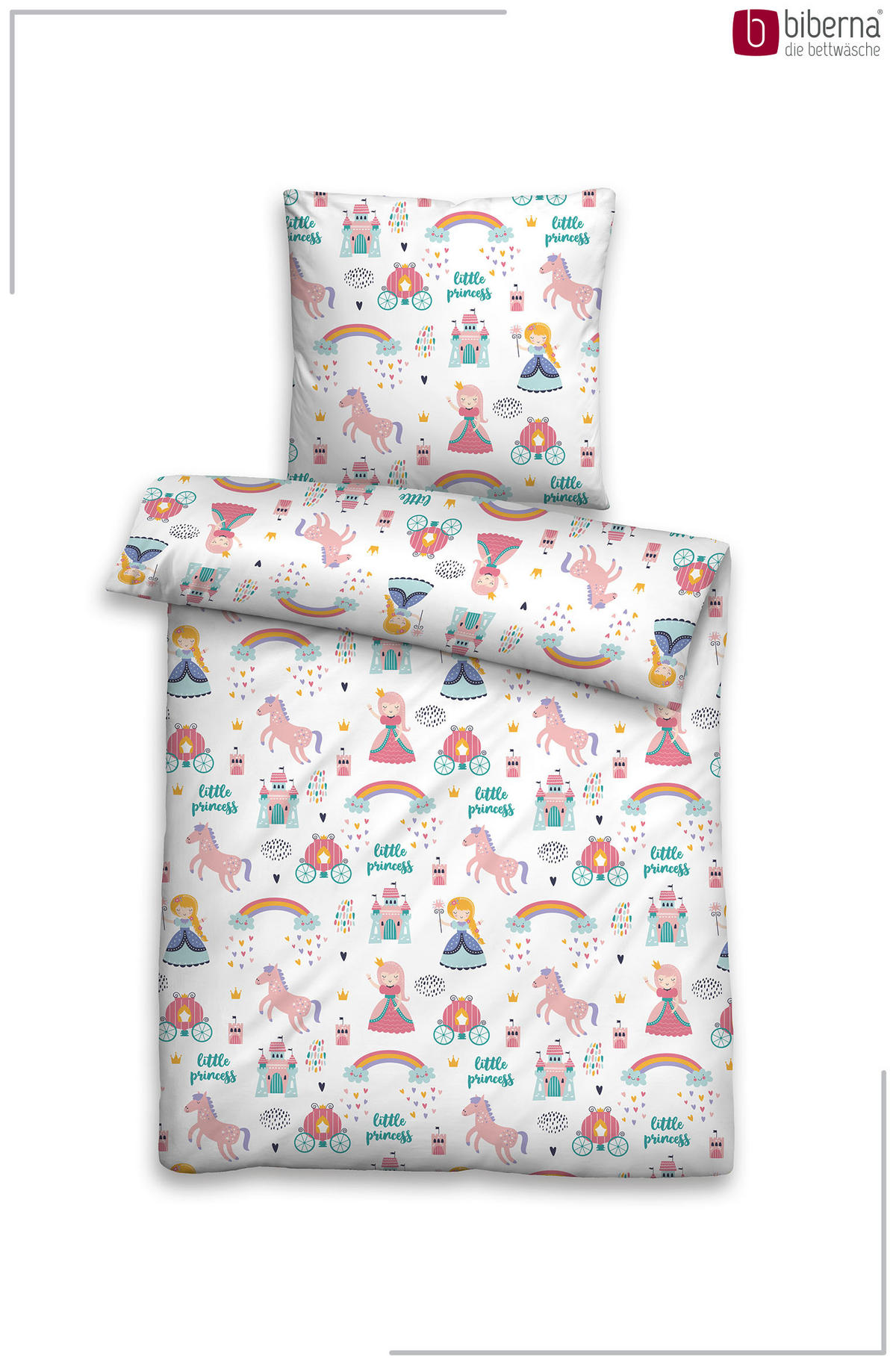 BETTWÄSCHE-GARNITUR Premium Biber Little Princess weiss, 135x200 cm + 80x80 cm - Weiß, Textil (135/200cm) - biberna