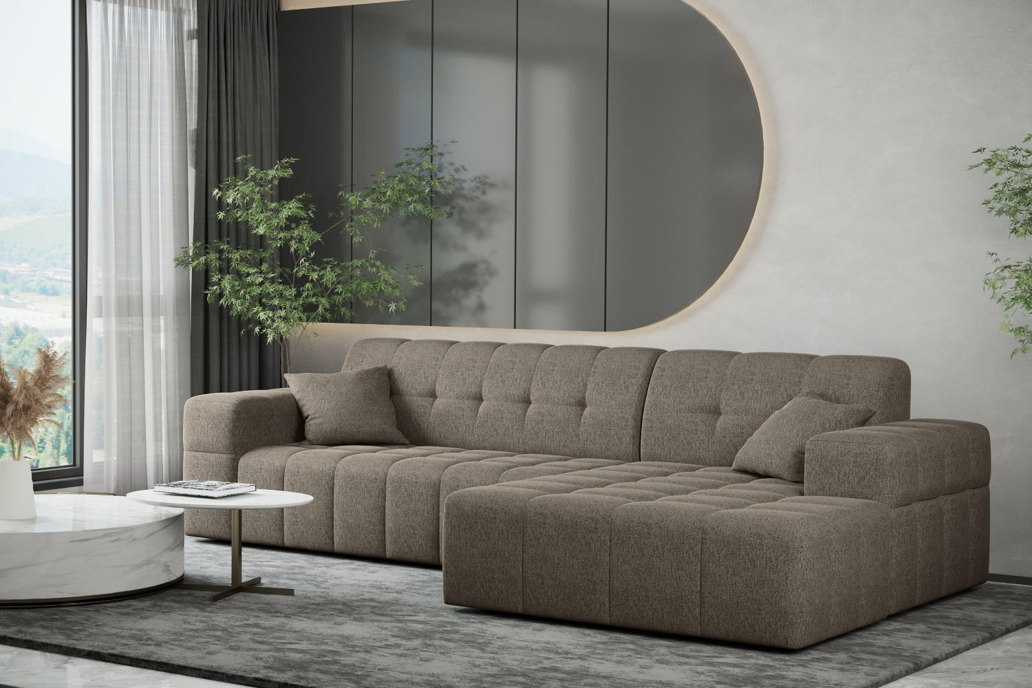 ECKSOFA L-Form NIMES Stoff Verita Dunkelbeige Rechts - Hellbraun, Holz (256/168cm) - Kaiser Möbel