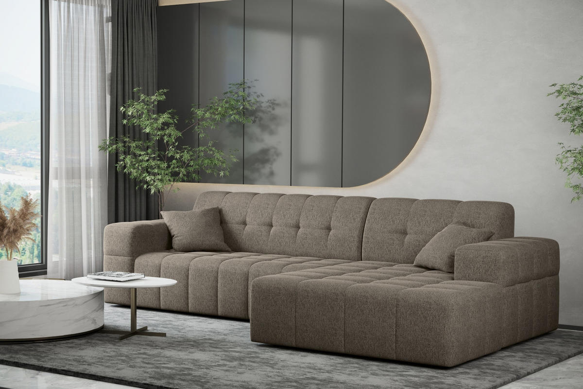 ECKSOFA L-Form NIMES Stoff Verita Dunkelbeige Rechts - Hellbraun, Holz (256/168cm) - Kaiser Möbel