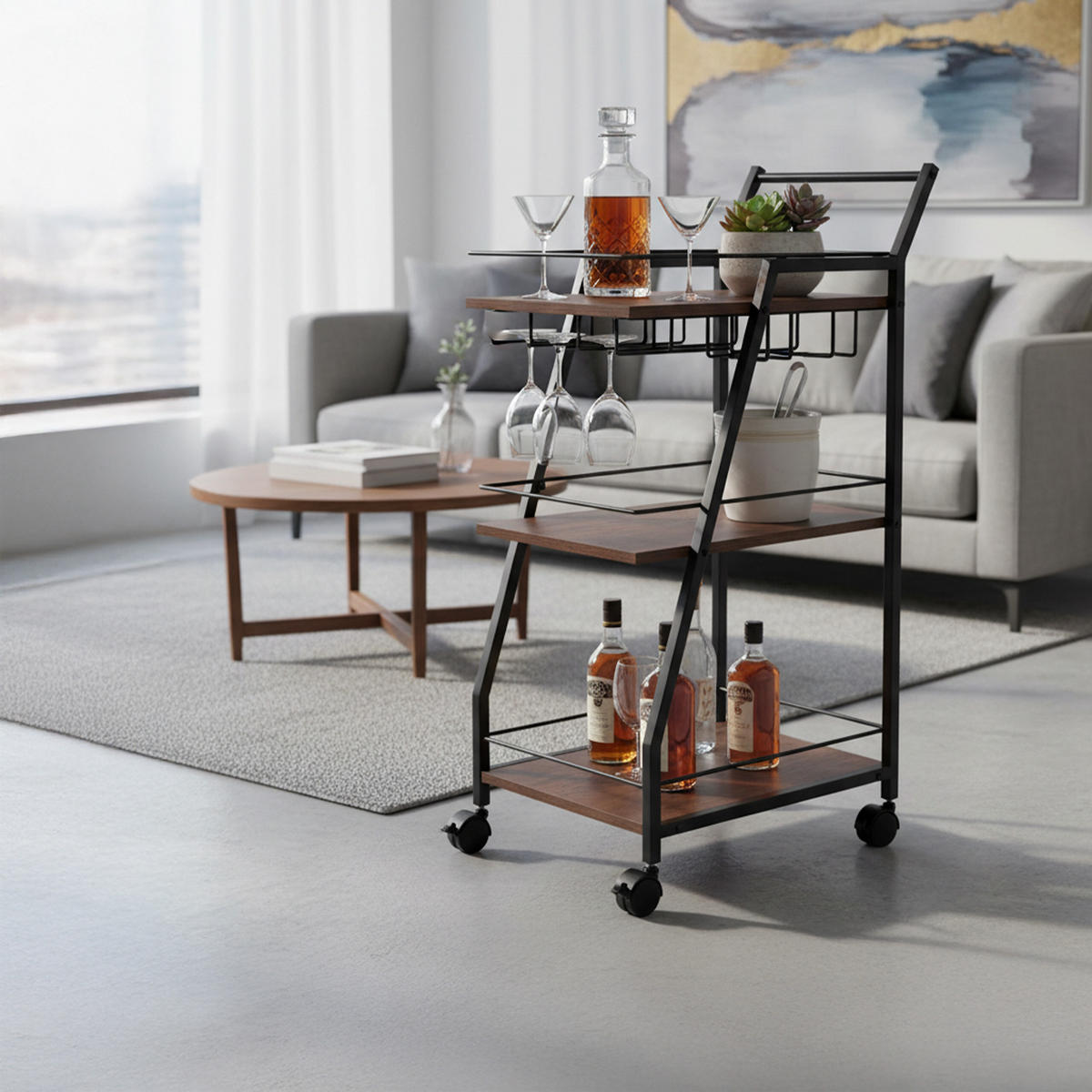 KUCHYN. vozík - biela, kov/kompozitné drevo (39/83/29cm) - Relaxdays