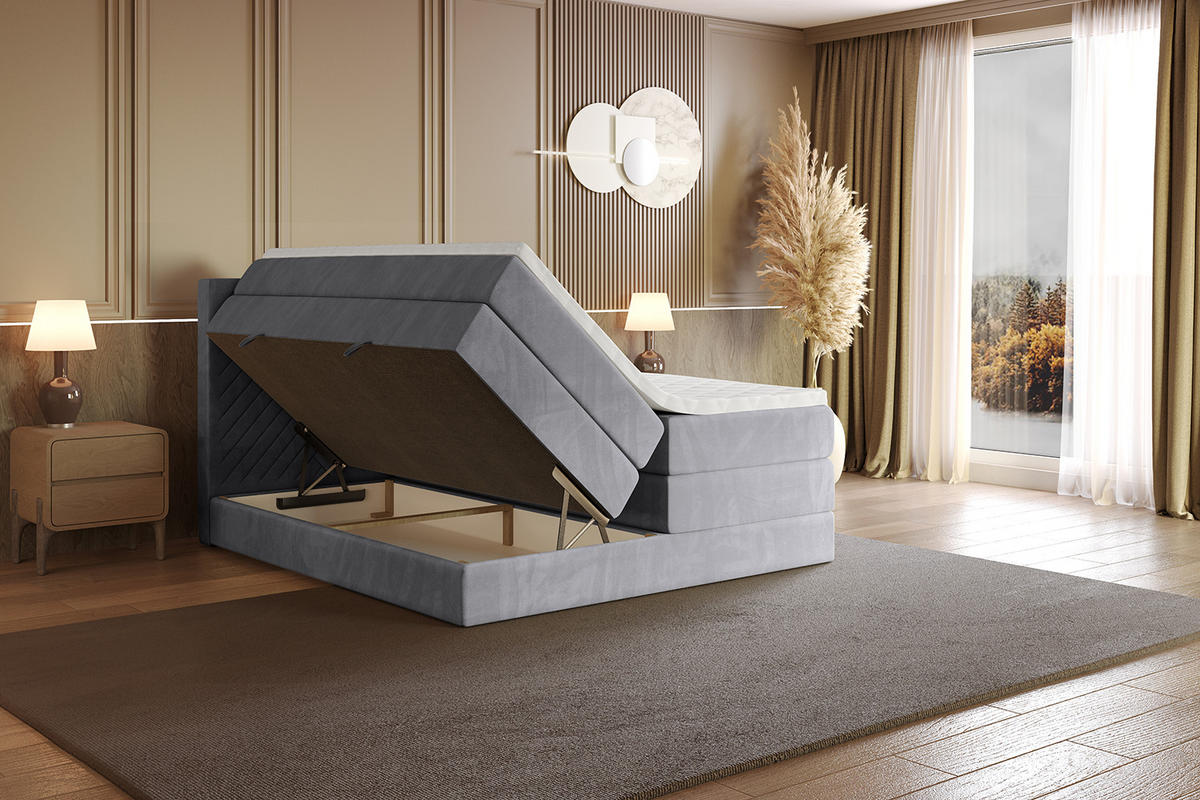 BOXSPRINGBETT mit Matratze H3|H4 und Lattenrost - VEXA KING-120x200 - Grau Monolith - Grau, Holzwerkstoff (120/200cm) - ALTDECOR