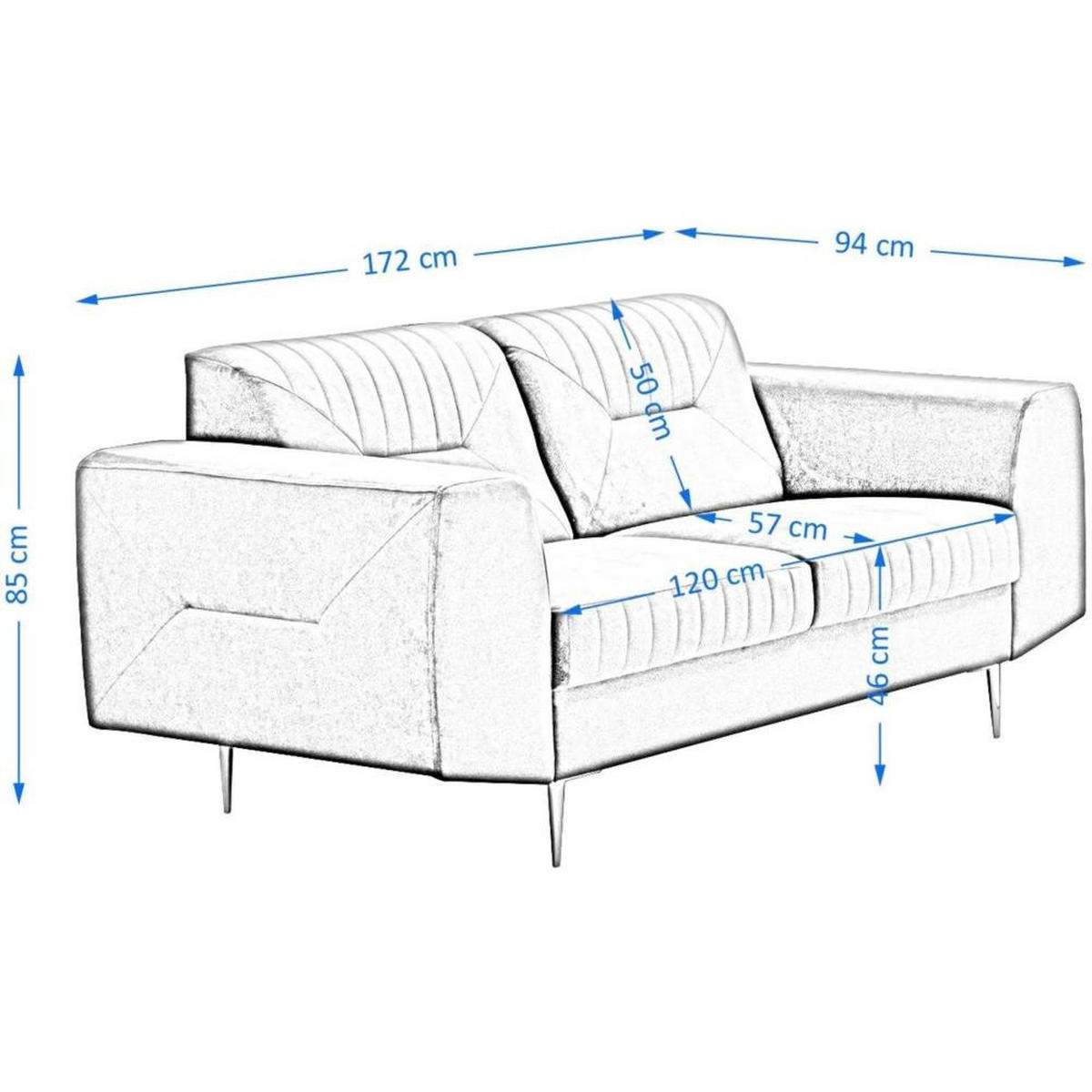 2-SITZER SOFA Venezia hellgrau mit goldenen Beinen - Goldfarben/Hellgrau, Textil (172/85/94cm) - Beautysofa