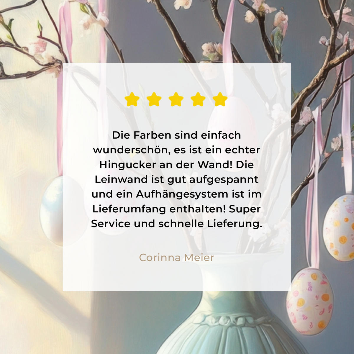 LEINWANDBILD Stillleben - Vase - Osterzweig Deko Groß 90x90 cm - Hellblau, Textil (90/90cm) - MuchoWow