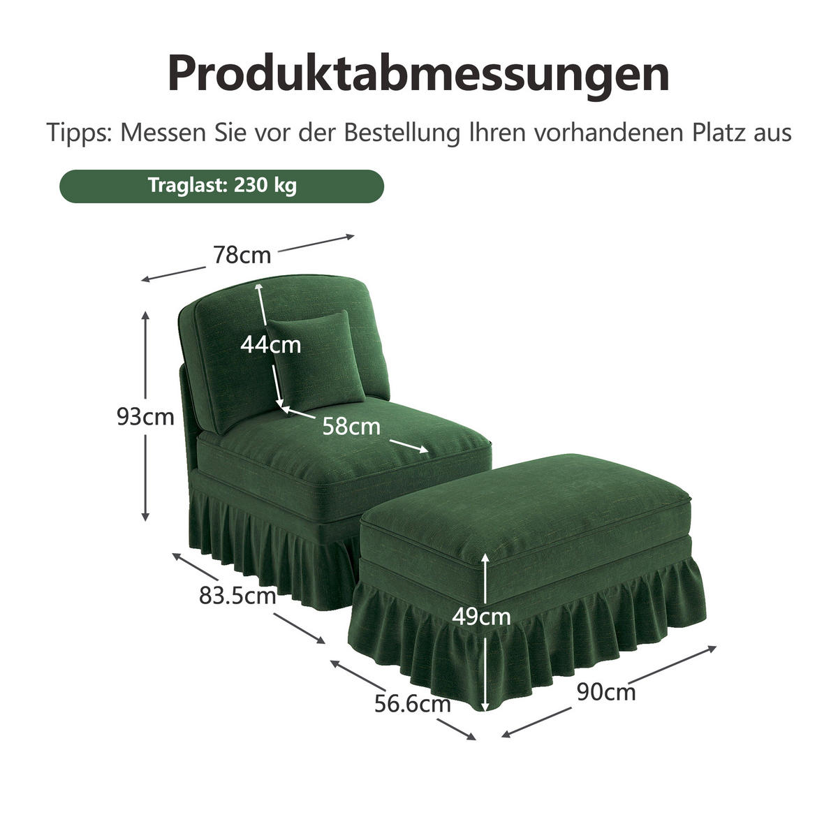 SESSEL DE-34420 mit Hocker Grün - Grün, Holzwerkstoff (83.5/93/78cm) - ComfortXL