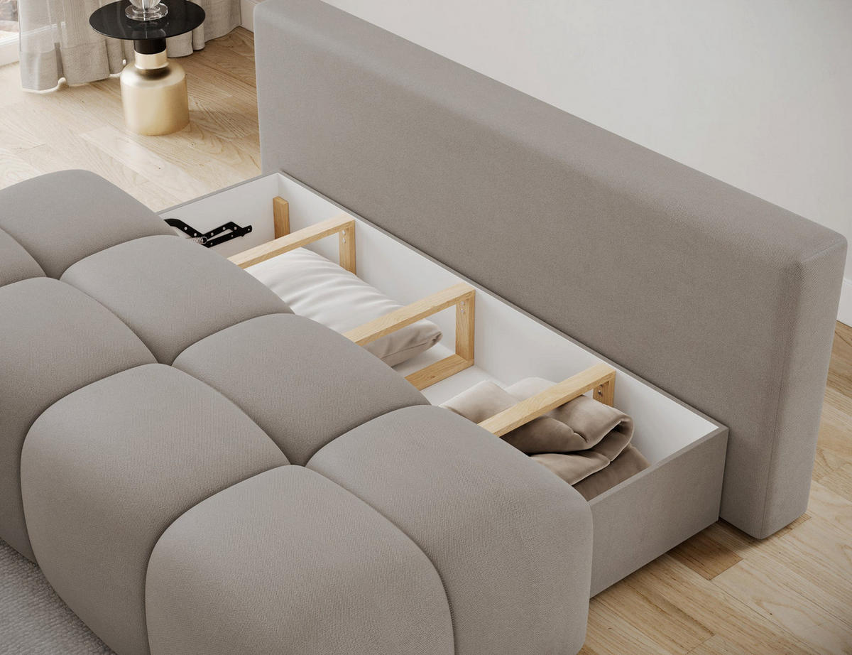 SCHLAFSOFA Nuwia mit Schlaffunktion und Bettkasten – Modernes Designsofa mit Schlafauszug und dekorativer Steppung - Beige, Kunststoff (200/102/100cm) - Wohnideebilder