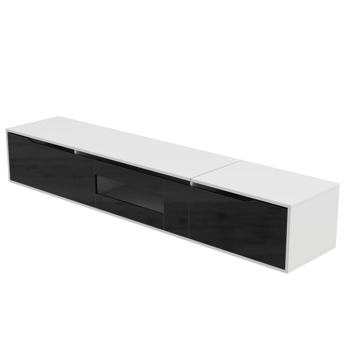 TV-SCHRANK 180/30/35 cm weiß Hochglanz mit LED-Beleuchtung, 16 Farben - Schwarz, Holzwerkstoff (180/35/30cm) - OKWISH