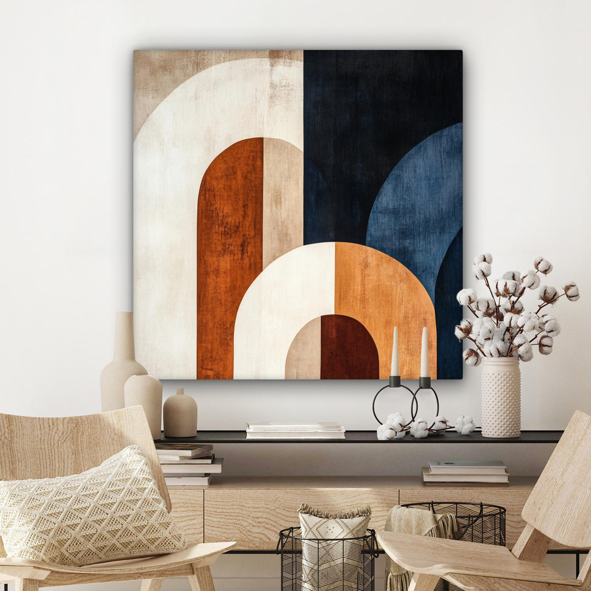 LEINWANDBILD Abstrakt - Formen - Dunkelblau 90x90 cm - Cognac, Textil (90/90cm) - MuchoWow