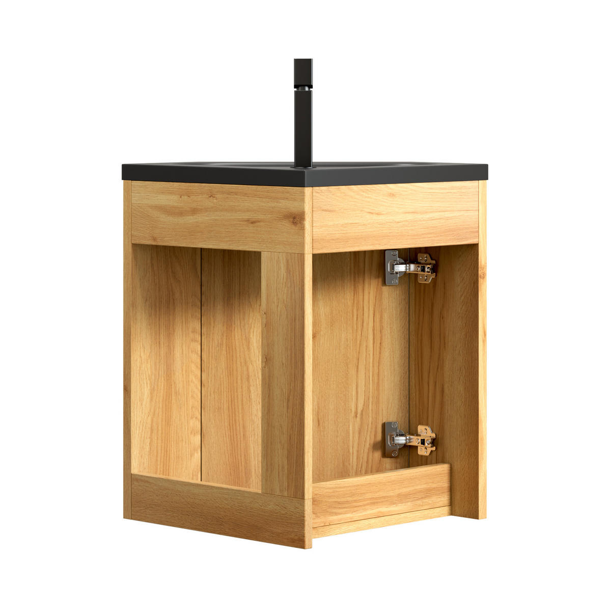 WASCHTISCHKOMBI 54,5/38.5/52.4 cm schwarz/Naturholz aus Harz und Sperrholz mit vormontiertem Unterschrank - Schwarz, Kunststoff (54.5/52.4/38.5cm) - OKWISH