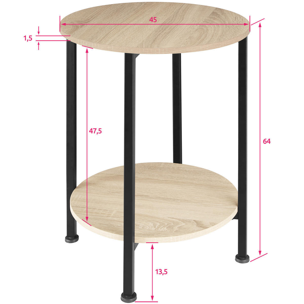BEISTELLTISCH Ballina,45 x 64 cm,Industrial Holz hell, Eiche Sonoma - Naturfarben, Holz (45/45/64cm) - tectake