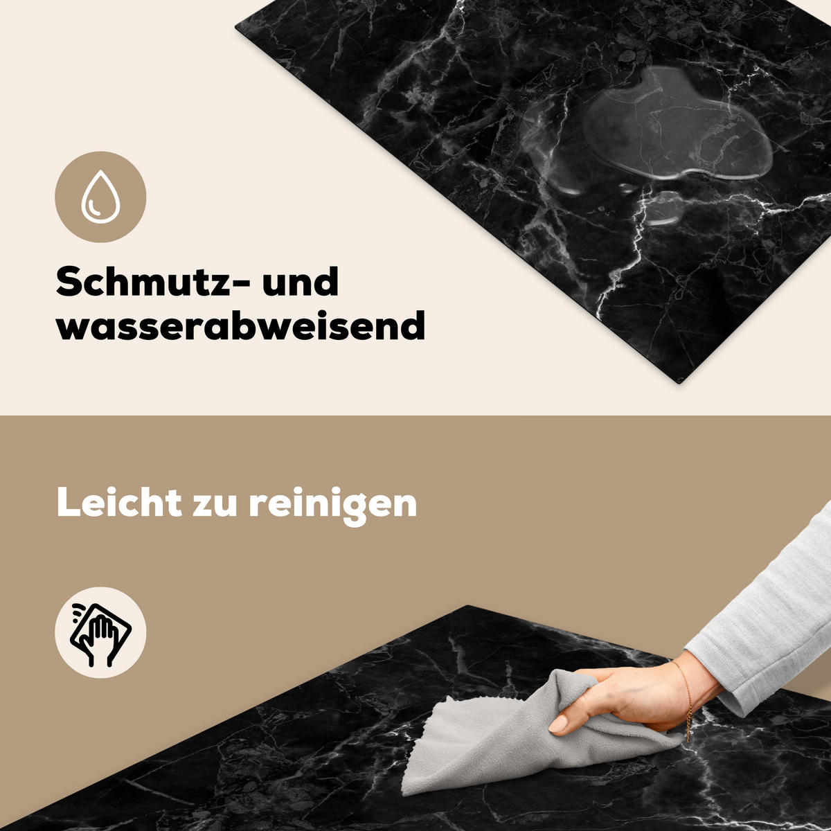 HERDABDECKPLATTE Marmor - Schwarz - Weiß - Textur - Marmoroptik 81x52 cm - Silberfarben, Kunststoff (81/0.2/52cm) - MuchoWow