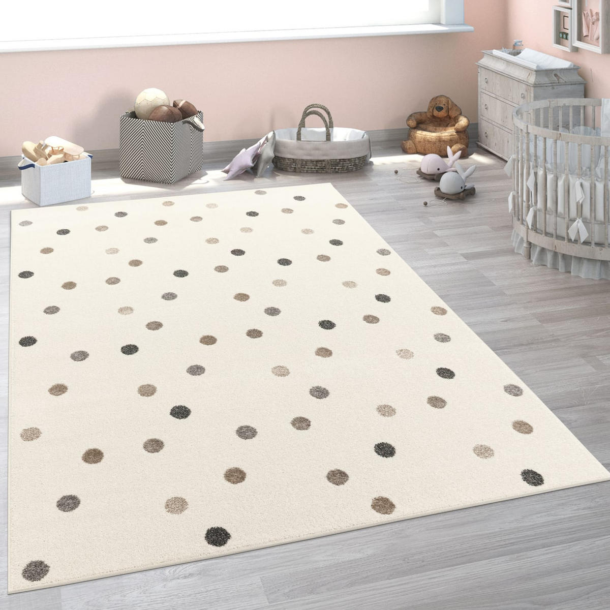 KINDERTEPPICH Punkte Kinderzimmer schmutzabweisend Beige Rechteckig 120x160 - Beige, Textil (120/160cm) - KADIMA DESIGN