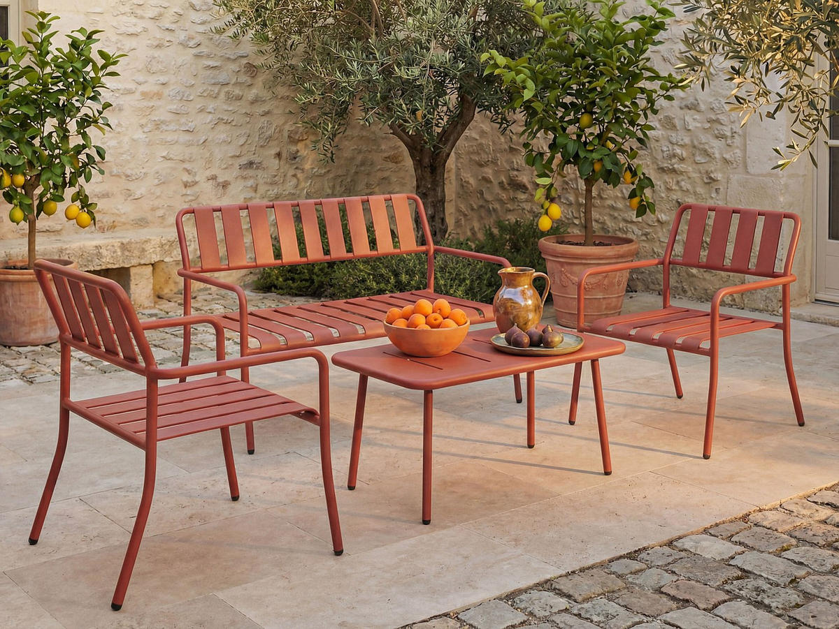 GARTENBANK - 2 -Sitzer - Stahl - terracotta - BIRMOS - Braun, Metall (119/76/71.5cm) - Vente-Unique