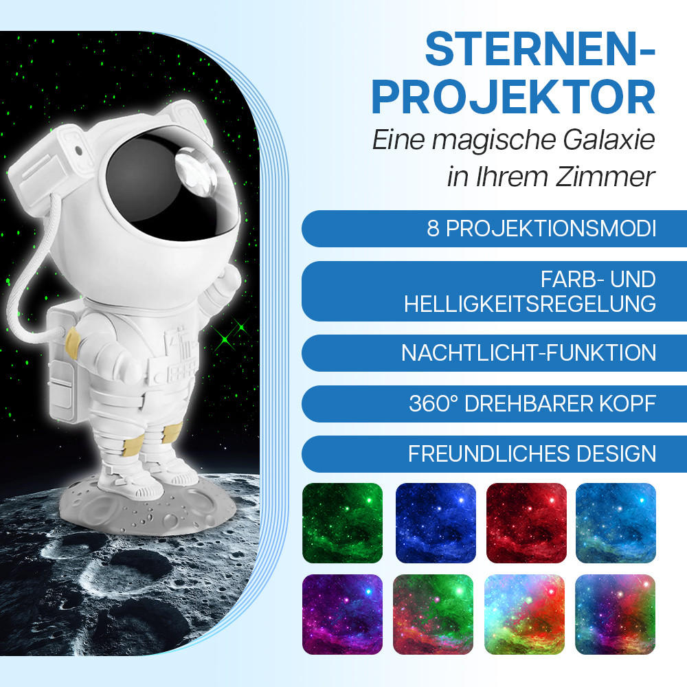STERNENHIMMEL NACHTLICHT Astronaut Projektor für Kinder - Weiß, Kunststoff (12/12/22cm)