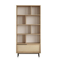REGAL mit 9 Regalböden und 1 Tür, Eichen-Dekor und Rattan-Druck - H175,6 cm - Apfelbaumfarben, Holzwerkstoff (29.5/175.6/83.9cm) - Calicosy
