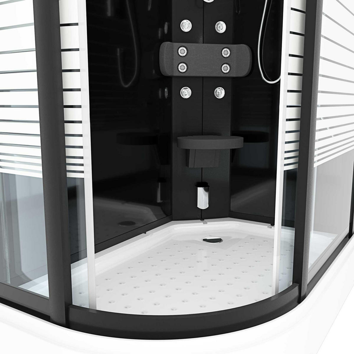 DAMPFDUSCHE Sauna Duschkabine D30-73M2L-EC 120x80 cm MIT 2K Scheiben Versiegelung - Schwarz, Glas/Kunststoff (120/80/215cm) - AcquaVapore by Sandra Jentho
