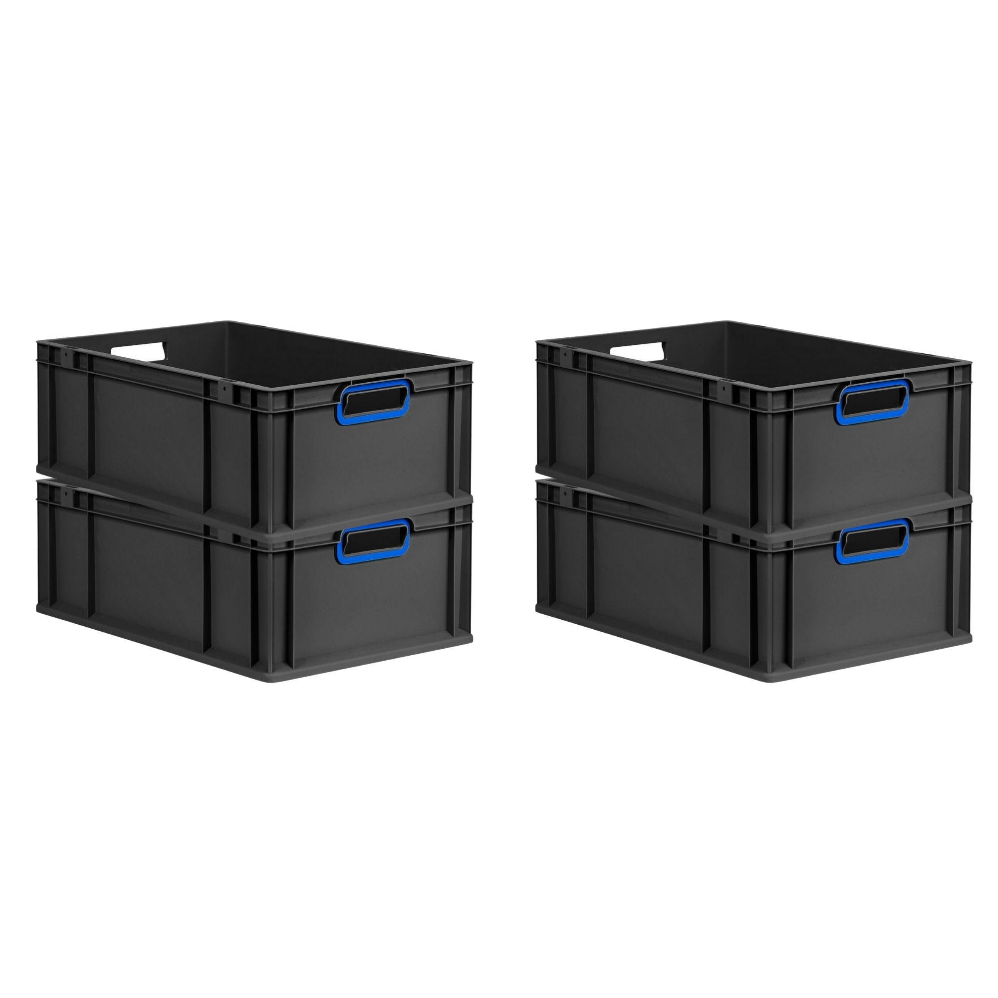 EUROBOX 4x NextGen Color 22x40x60 cm 44 Liter Griffe blau offen, Schwarz - Blau/Schwarz, Kunststoff (40/22/60cm) - PROREGAL