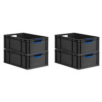EUROBOX 4x NextGen Color 22x40x60 cm 44 Liter Griffe blau offen, Schwarz - Blau/Schwarz, Kunststoff (40/22/60cm) - PROREGAL