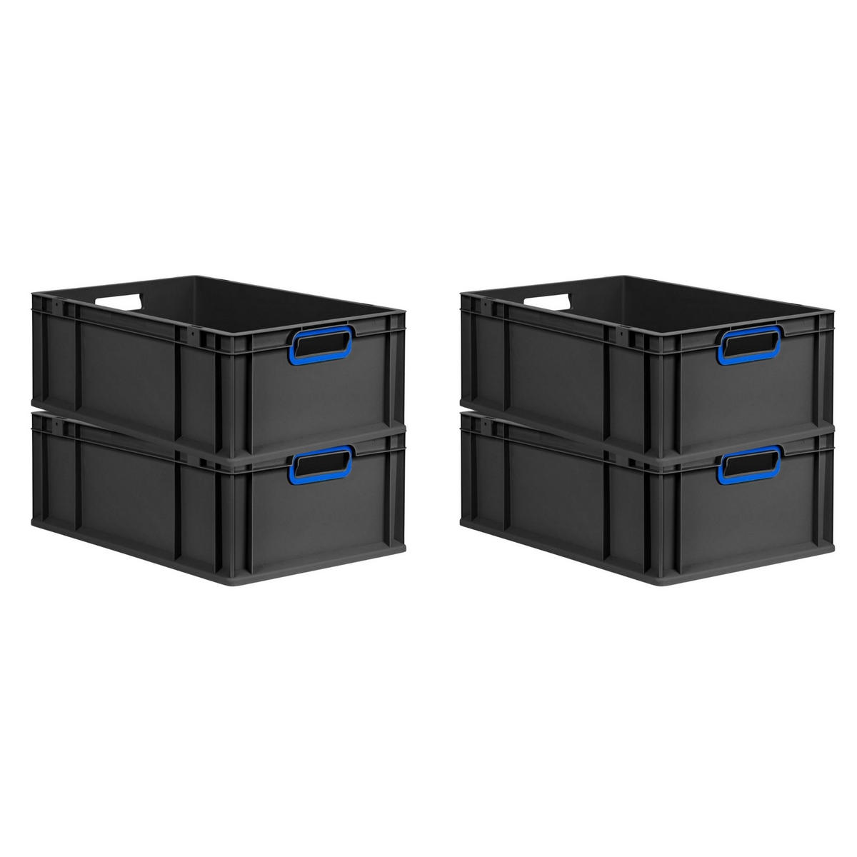 EUROBOX 4x NextGen Color 22x40x60 cm 44 Liter Griffe blau offen, Schwarz - Blau/Schwarz, Kunststoff (40/22/60cm) - PROREGAL