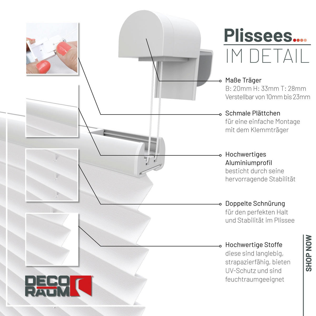 PLISSEE Basic ohne Bohren - Weiß, Textil (105/150cm) - Deco-Raum