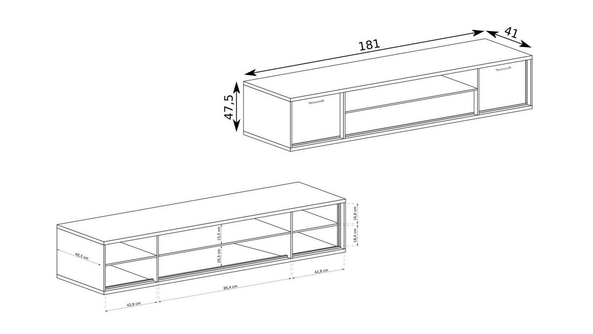 LOWBOARD SYNDRA 181/47,5/41 cm, Eichefarben - Eichefarben, Holzwerkstoff (181/47.5/41cm) - MASSENO