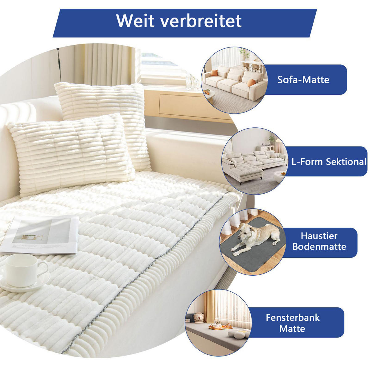 SOFADECKE Dicke Rutschfest 1 Stück - Weiß, Textil (70/150cm) - Kaket