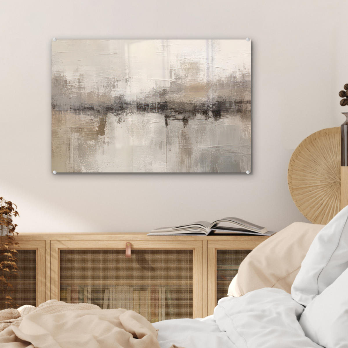 ACRYLGLASBILD Moderne Kunst - Abstrakt - Beige 60x40 cm - Beige, Glas (60/40cm) - MuchoWow
