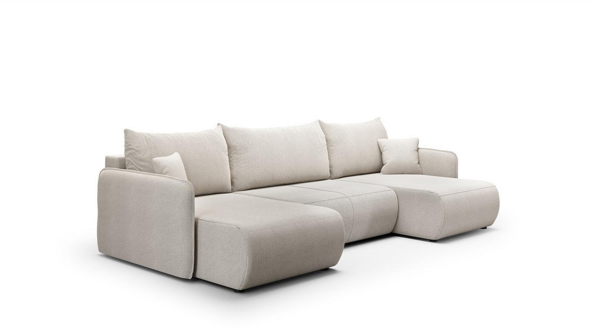 WOHNLANDSCHAFT Calgary - Hellgrau, Holzwerkstoff/Textil (290/86/148cm) - Fun Möbel